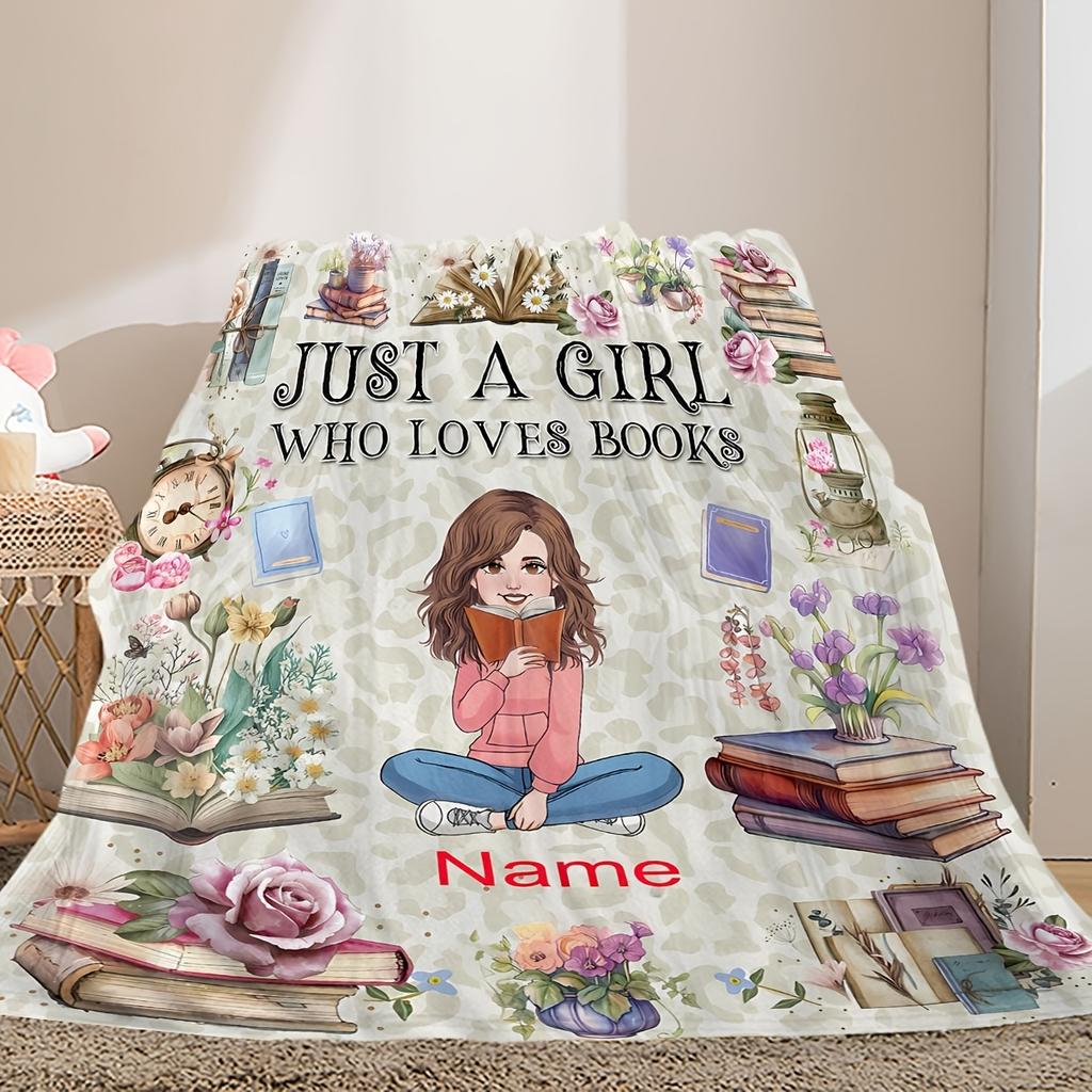 Just A Girl Who Loves Books Flannel Throw Blanket Floral Book Lover Reading Gift Blanket