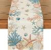 Summer Starfish Coral Shell Linen Table Runner Holiday Party Decor Reusable Kitchen Dining Table Runner Wedding Decorations