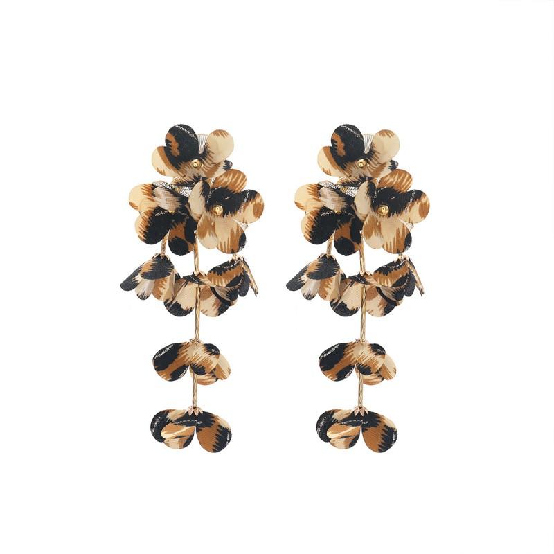 Statement Floral Earrings With Leopard Print Layered Tassels Women Lightweight Resin Drop In Multi Colors Light Brown