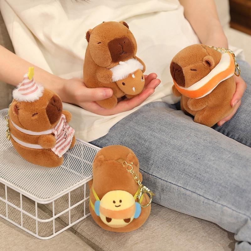 12cm Kawaii Anime Capybara Plushies With Pikachu Stitch Lucifer Cat Hat Doll Stuffed Animals Capybara Plushies Girl Toys