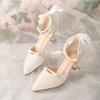Sandals for Women Square Heels Pointed Toe Woman Shoes Medium Pearl Vip Footwear New Breathable Fashion Original Luxury 2025 Pvc