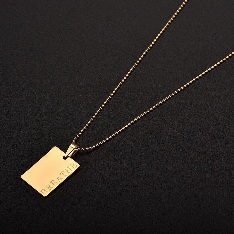 Titanium Steel DIY Name Letter Plate Pendant Name Gold square Frame Letter Engraving Stainless Steel Clavicle Necklaces