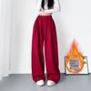 Black Sweatpants, Loose-Fitting Wide-Leg Pants for Women, Winter, for Chubby Girls, Lazy Style, Relaxed Fit, Fleece-Lined, Sporty Casual Pants