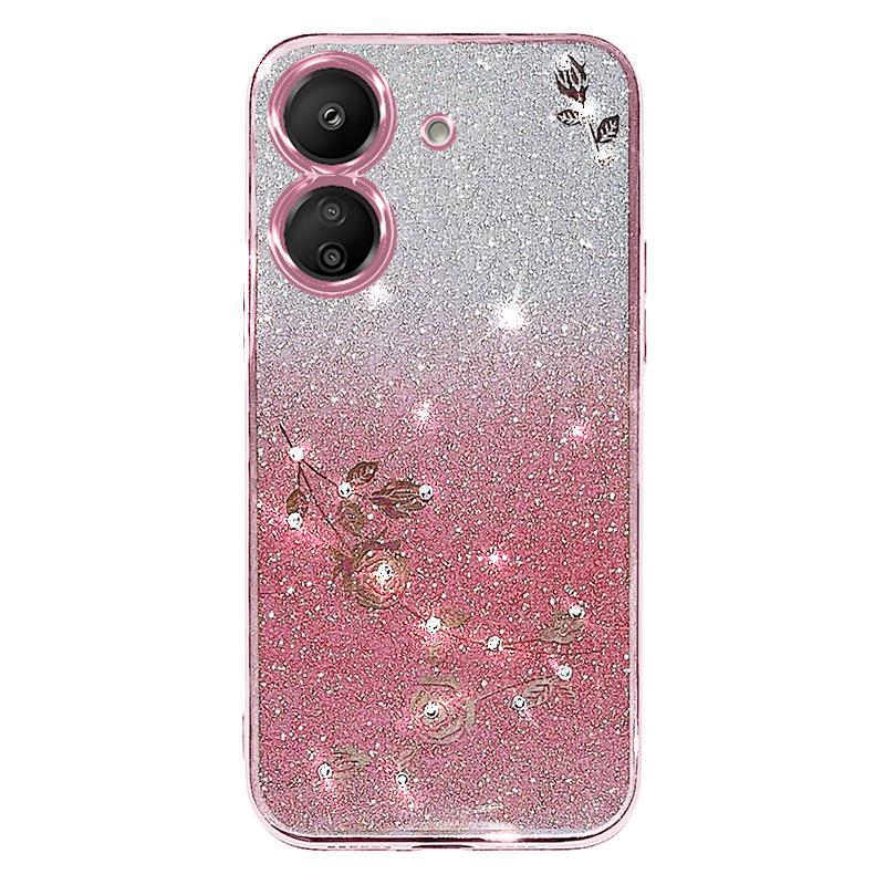 

KADEM For Xiaomi Redmi 13C 4G/Poco C65 4G Cell Phone Case with Strap TPU Flower Pattern Cover Rose Gold