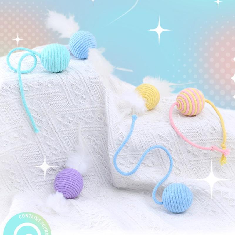 Bite Resistant Cat Cotton Rope Ball Colorful Sounding Cat Scratch Catch Toys Wear Resistant Cat Teaser Ball Pet Supplies