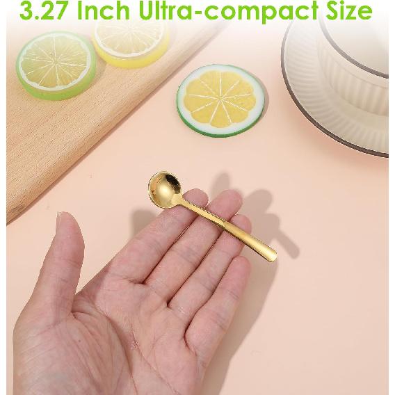 Small Spoons for Spice Jars, 4 Pcs 3.3 Inch Spice Spoon, Tiny Spoons for Spices, Sugar, and Salt, Gold
