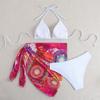 New European and American Women's Ethnic Style Printing Split Swimsuit Sexy Beach Skirt Bikini Three-piece Set