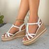 Fashion Elegant Nude Cross Strap Sandals Women 2025 Summer Crystal Buckle Wedge Heels Sandals Women Bohemia Soft Sole Beach Sandals