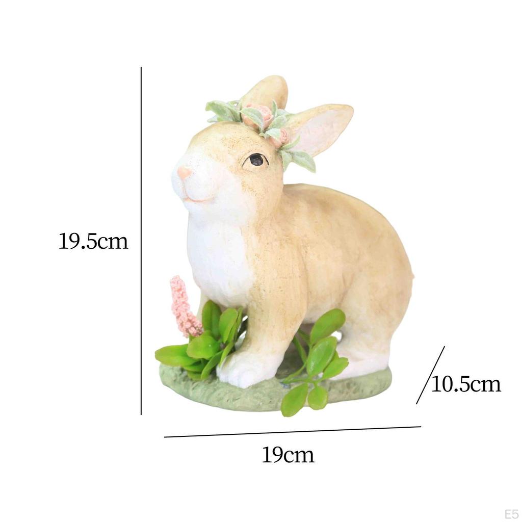 Garden Statues Figurines wearing Garland Decorative Decoration Bunny Resin Sculpture for Tabletop
