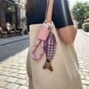 Novelty Multi-jointed Fish Keychain Hand-wrapped Leather Wooded Keyring  Backpack Decor