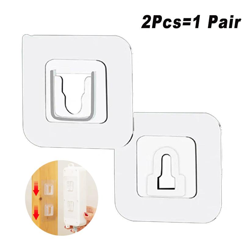 Double Sided Adhesive Wall Hooks Strong Wall Storage Traceless Transparent Hanger Bathroom Kitchen Bedroom Plug Socket Holders