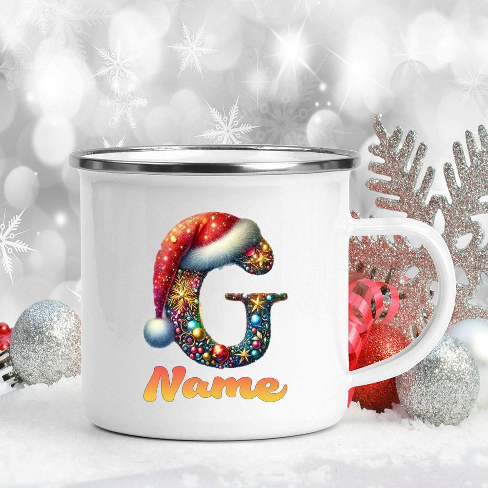 Personalized Cup Custom Name 26 Letter Juice Coffee Enamel Cups Large Capacity Mugs Christmas Gifts