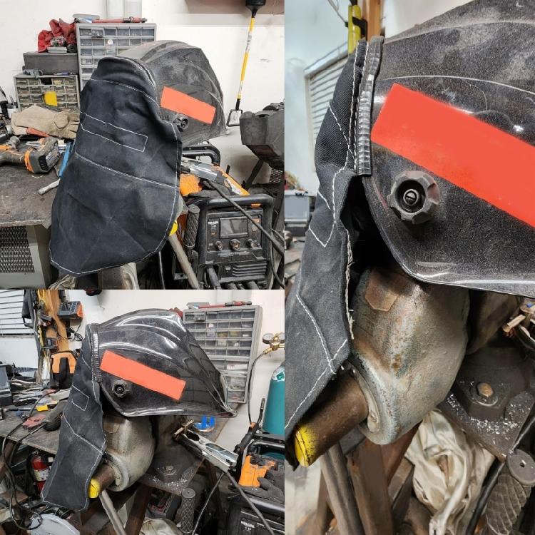 Vollabdeckung Schweißhelm Abdeckung Kopfbedeckung Hitzebeständiges Ledergewebe Sichere Befestigung Verlängerte Abdeckung