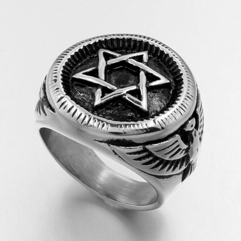 Six-pointed Star Eagle Head Jewelry Ring for Men and Women Couples