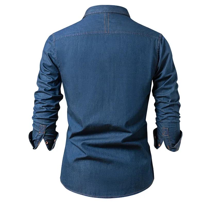 American Retro Men's Denim Shirt Cotton Long Sleeve Casual Trendy Spring Autumn Jean Shirt Men