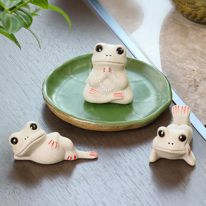 Ceramic Little Frog Decoration Ceramic Lotus Leaf Tea Ceremony Accessories Tea Table Fun Decoration Tea Room Decoration