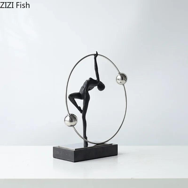 Cast Iron Gymnast Figures Statue Abstract Crafts Desk Decoration Ornaments Minimalism Character Sculpture Room Aesthetics Decor