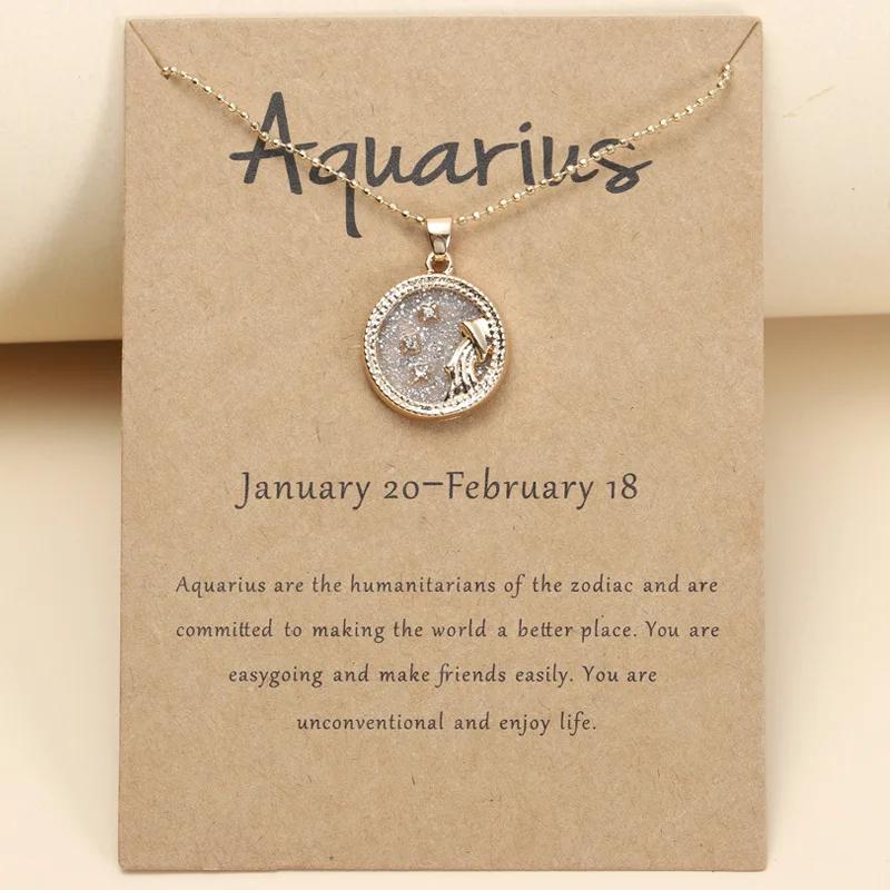 

Day And Night Zodiac Sign Necklace For Women 12 Constellation Pendant Beads Chain Choker Female Birthday Jewelry Cardboard Card