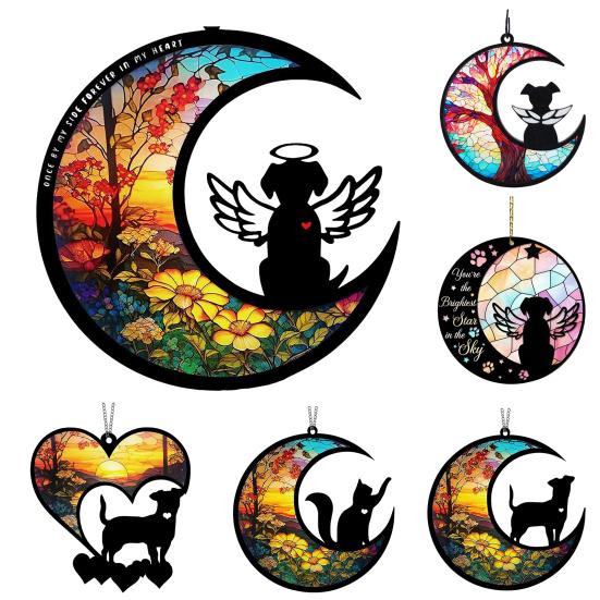 Pet Memorial Sun Catcher Dog Cat Suncatcher Pet Memorial Keepsake Stained Glass Style Hanging Decoration for Loss of Dog Sympathy Gift