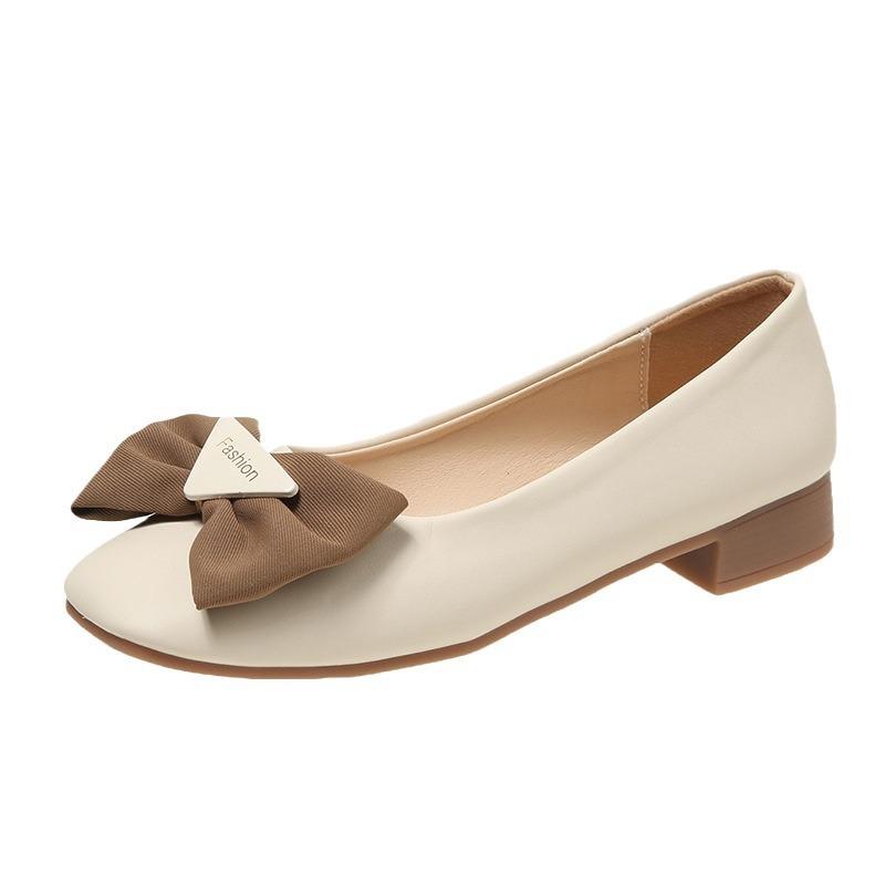 Autumn New Square Head Butterfly Doudou Shoes Shallow Commute Fashionable Versatile Skirt Low Heel Single Shoes