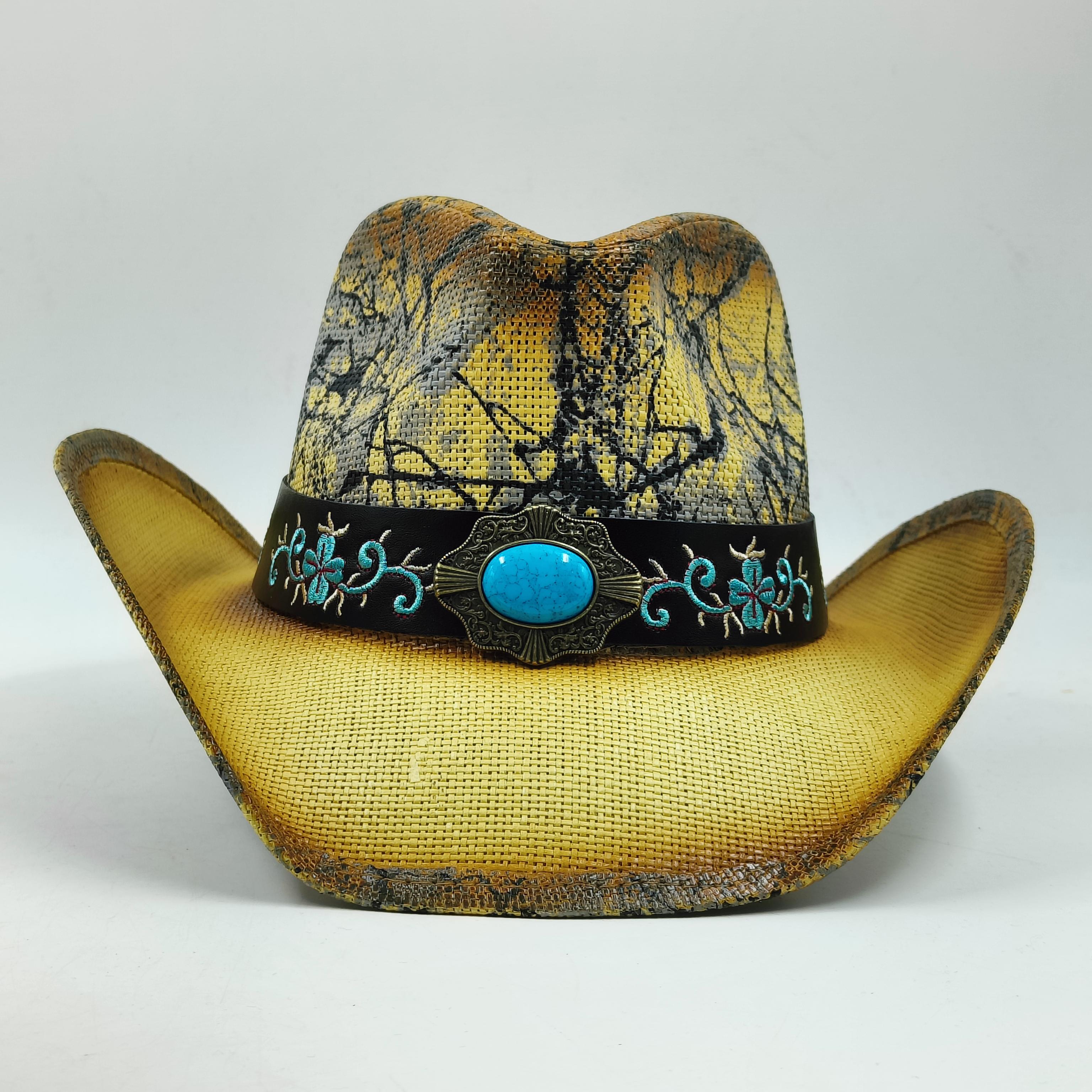 Freedom Outdoors Women's Summer Straw Cowboy Hat Fashion Cowgirl Straw Hat Solid Caps Men Western Cowboy Hat Sunshade Jazz Hat Panama Men Sun Hat Cm