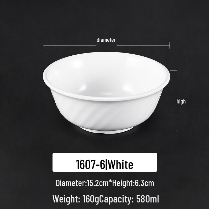 Molona White Melamine Noodle Bowl (Set of 10)
