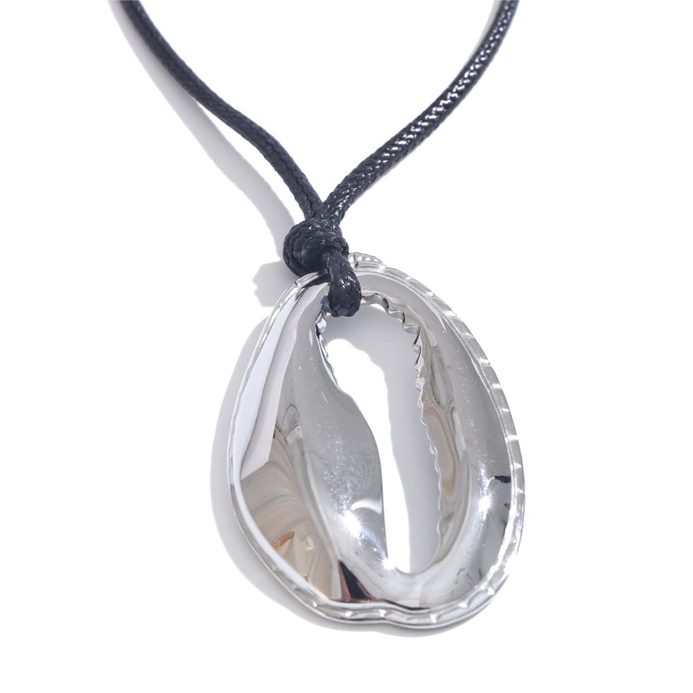 

Yhpup Statement Black Rope Chain Stainless Steel Metal Shell Pendant Necklace for Women Water Resistant Trendy Jewelry Gift