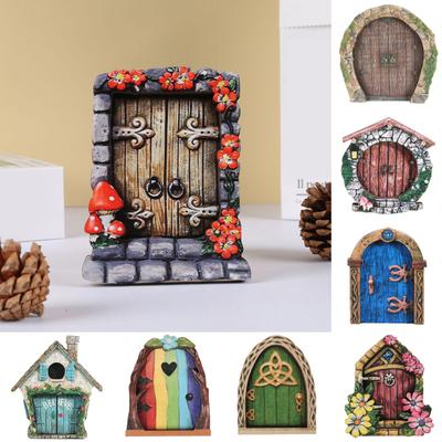 Fairy Door Ručně vyráběné realistické zimostrázové miniaturní dřevěné elfí dvířka Gate Garden Decor Home Decor