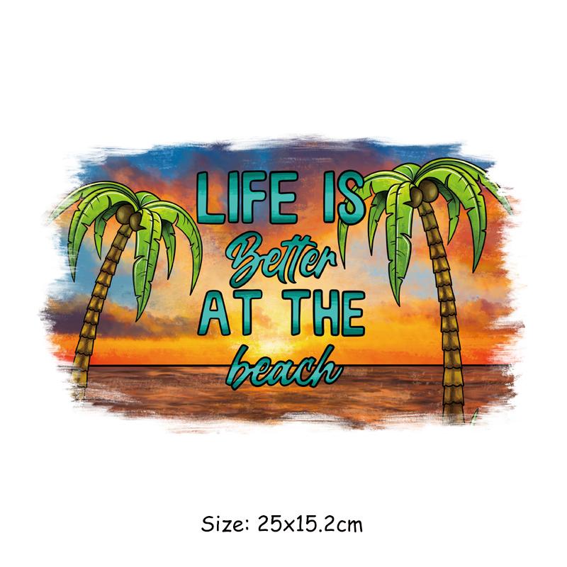 

Летние вибрации, термоклейкие нашивки для одежды, футболка с теплопередачей Parches Ropa, термоклеевые нашивки для одежды «сделай сам», наклейки с изображением закатов и солнечного света 25x15.2cm