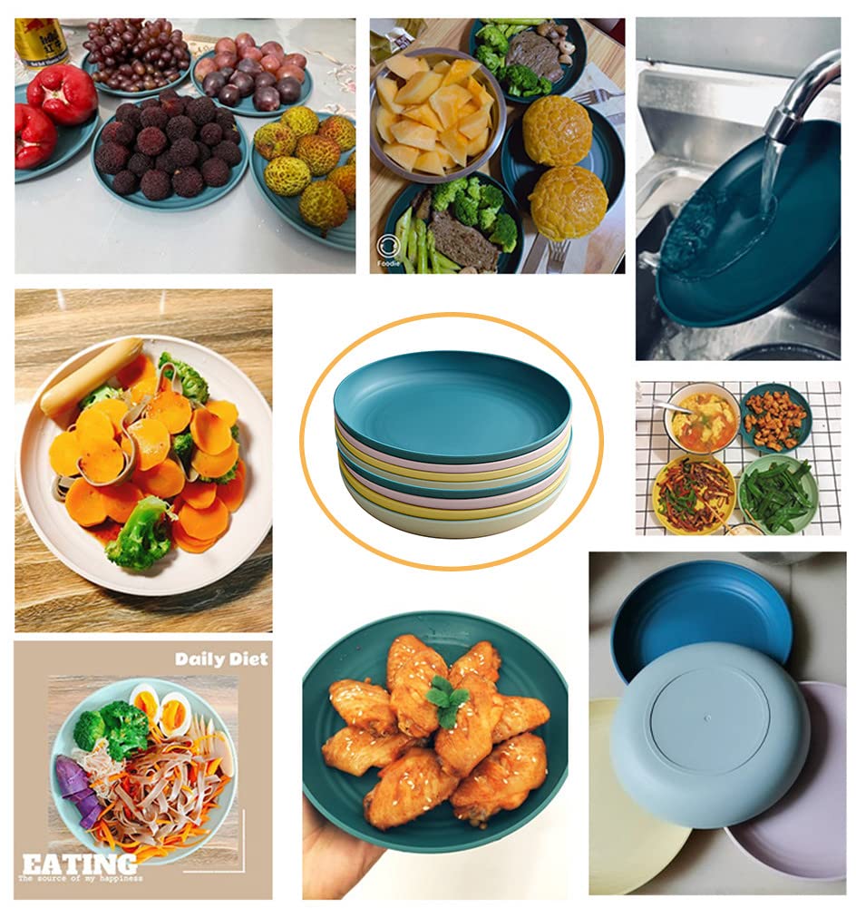 Happylife Plastic Round Microwave and Dishwasher Set of Suitable for and Nordic Design Diameter x 3cm Plates, Safe, 4, Lunch, Cake, Dessert, Salad,