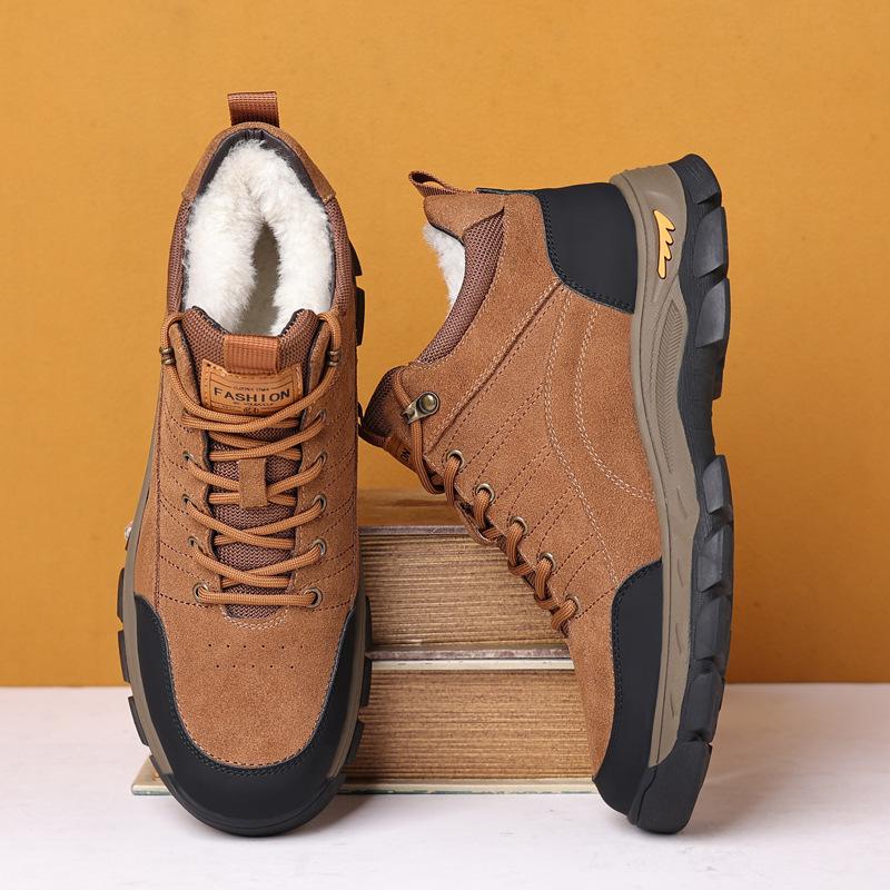 Winter Wool Men's Cotton Shoes Outdoor Casual Velvet Warm Leather Cowhide Men's Middle-aged Men's Shoes Winter Shoes