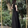 High-end Black Neck-hanging Sleeveless Dress for Women's Summer New French Temperament Split-ended Waist Long Dress