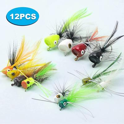 12Pcs Fly Fishing Poppers Fishing Popper Lures for Trout Salmon Bass