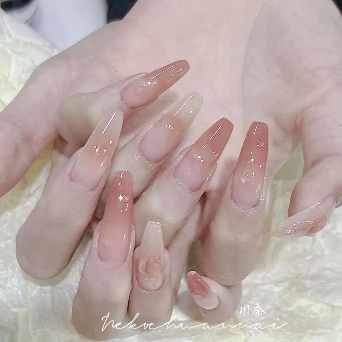 

Wearing Nails, Removable Nail Art, Peach Fake Nails, Finished Nails L