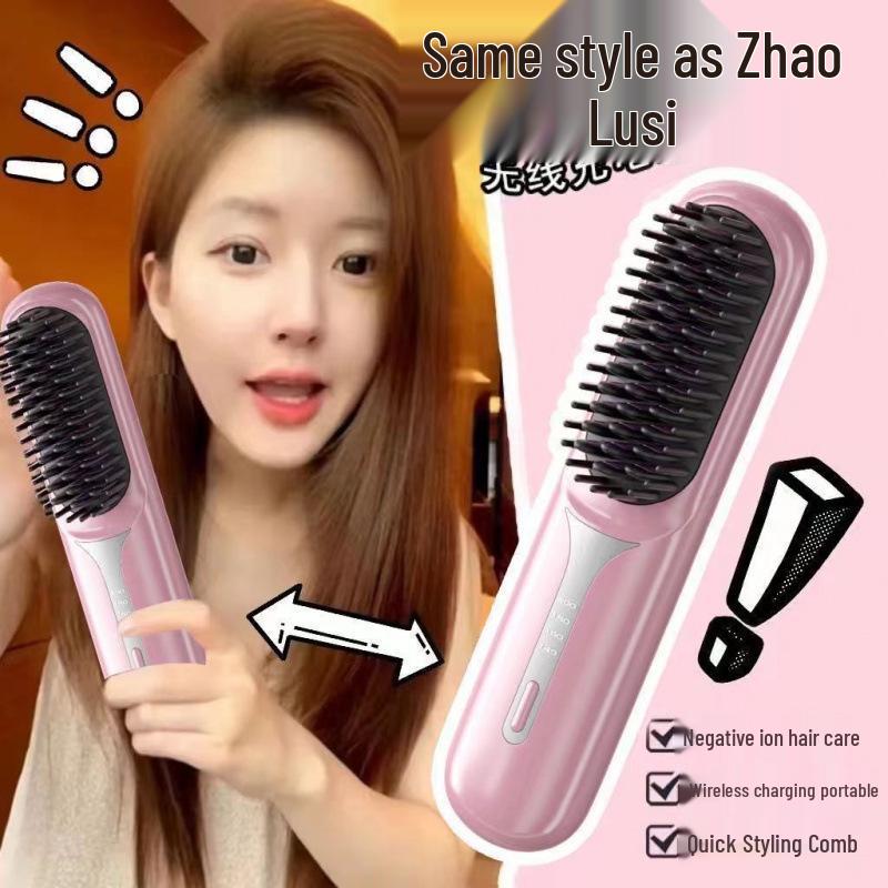 Wireless LCD Hair Straightening Comb with Negative Ion Technology - Portable, Non-Damaging Electric Comb for Safe Hair Styling