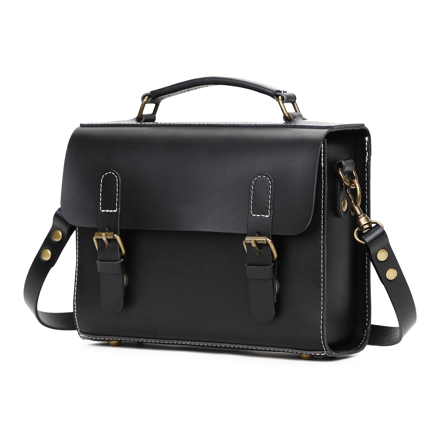 

Leather Satchel Bag Shoulder Bag All Leather Cowhide Commuting Unisex Girl Retro Handbag Genuine Leather Bag Black Color [HEALTIM] Women s чорний