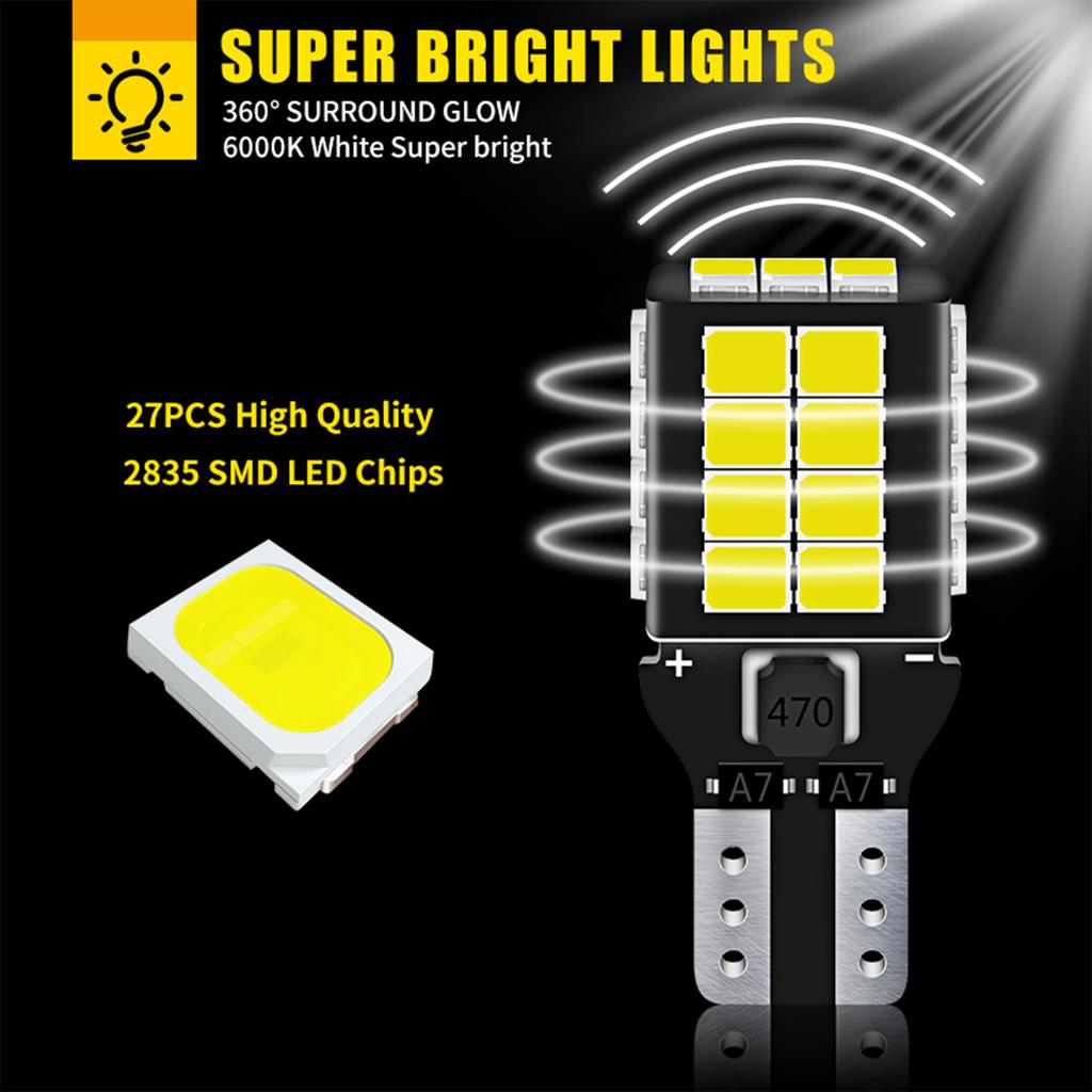 2PCS Canbus T15 W16W LED Car Reverse Back up Lights Lamps 912 921 916 917 920 922 DRL Lights 12V 6000K Super Bright White Bulbs