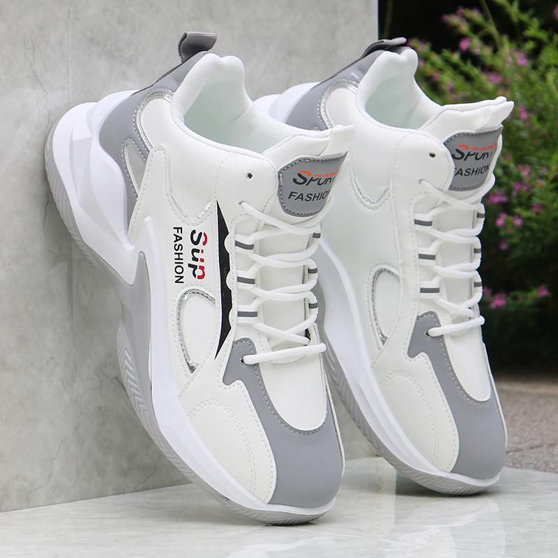 Męskie buty sportowe typu high top z wodoodporną skórzaną powierzchnią, buty do koszykówki, modne buty na deskorolkę z wysoką przyczepnością