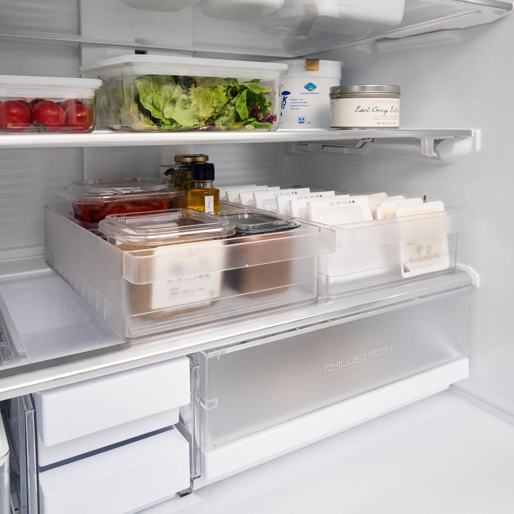 Yamazaki Refrigerator Storage Case L with Divider W37.5×D22×H8.2cm White Tower Refrigerator Organizer Maximize Space To Back 1477
