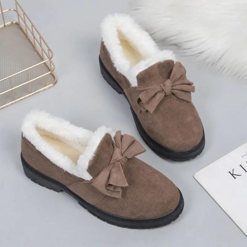 Mode Vinter Dam Plysch Grunda Slip-on Vardagsskor Rund Tå Håll Varm Ankelstövlar för Kvinnor Platforms Skor Utomhus Damstövlar