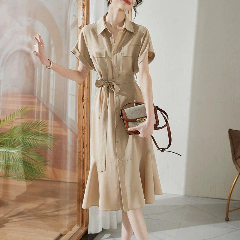 Elegant French-Style Women s Cinched Waist Summer Dress 2026 S (90-105 jin)