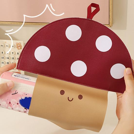 Tissue Box Waterproof Wear-Resistant PU Wall-Mounted Mushroom-Shaped Tissue Paper Bag Easy Installation for Kitchen Car Bathroom Storage