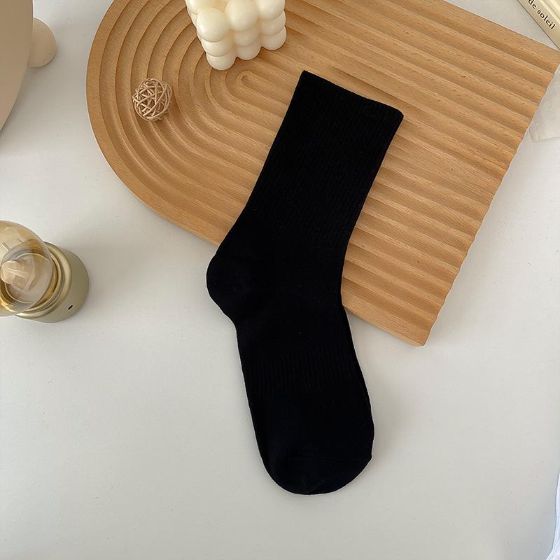 Women's Classic Black & White Non-Slip Cotton Mid-Calf Socks - Breathable & Elastic