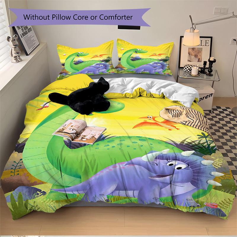 3pcs Dinosaur, Prehistoric Bedding Set - 1 Duvet Cover + 2 Pillowcases(Core Not Included), Machine Washable Polyester yy251216150