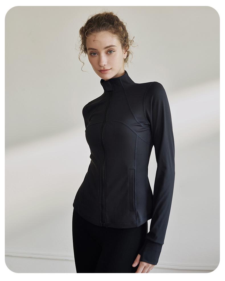 Women's Slim-Fit Stand-Up Collar Yoga Jacket - Long Sleeve, High-Elastic, Zipper Cardigan for Outdoor and Fitness Activities