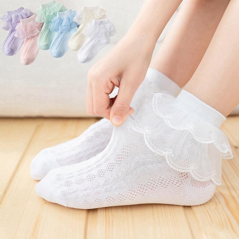 6 Paar Spitzensocken für Kinder und Mädchen, atmungsaktive Prinzessinnensocken