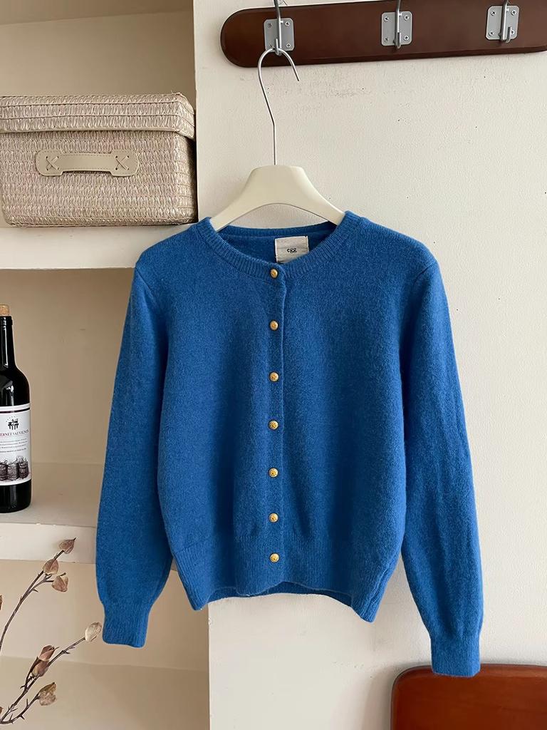 Women's thick solid color knitted cardigan sweater women's popular gold buckle small cardigan commuting versatile multi-color optional