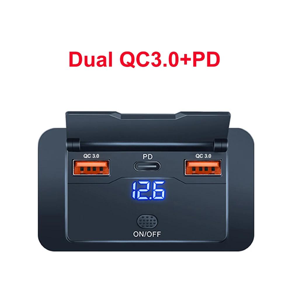 Dual QC3.0 Type C USB Quick Charger 3.0 with Switch Fast Charging 3 Port Power Panel Waterproof For Bus 12-24V Car Truck Marine
