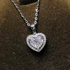 Double Layer Heart Cubic Zirconia Pendant Necklace with Halo Setting Silver/Gold Tone Options Delicate Summer Clavicle Chain for Women