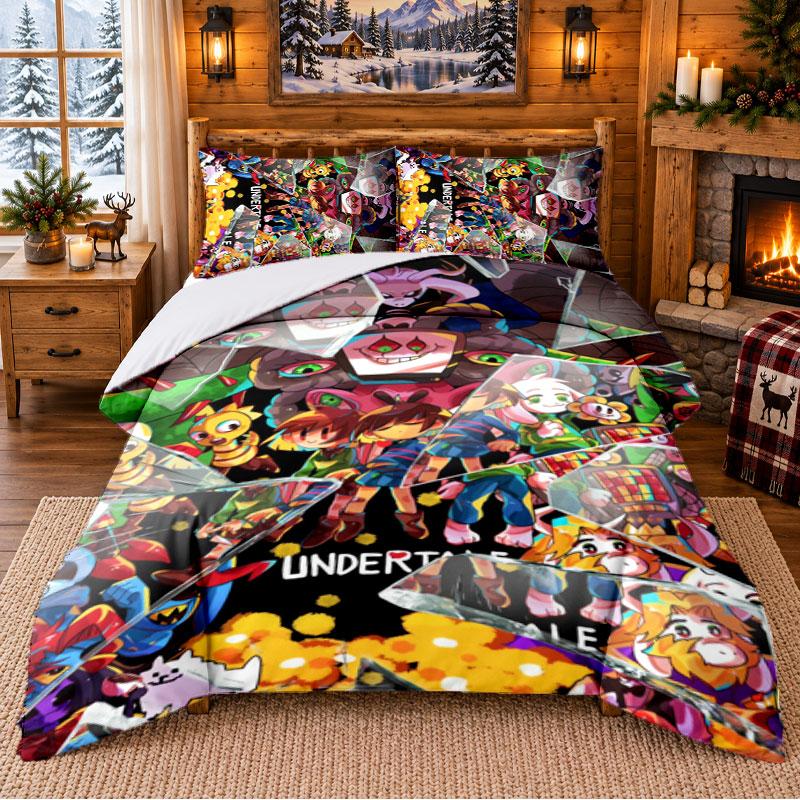 Undertale Pattern Bedding 3Pcs Set Bed Sheet And Pillowcases For Indoor Bedroom